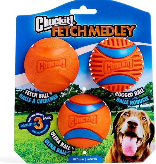 Chuckit! Dog Fetch Ball Medley, Medium, 3 Pack, Ultra, Rugged Balls Included Visit the Chuckit! Store